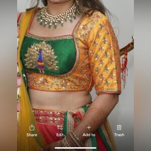 Vibrant Pink & Green Chaniyachori with Peacock Embroidery - Indian Wedding